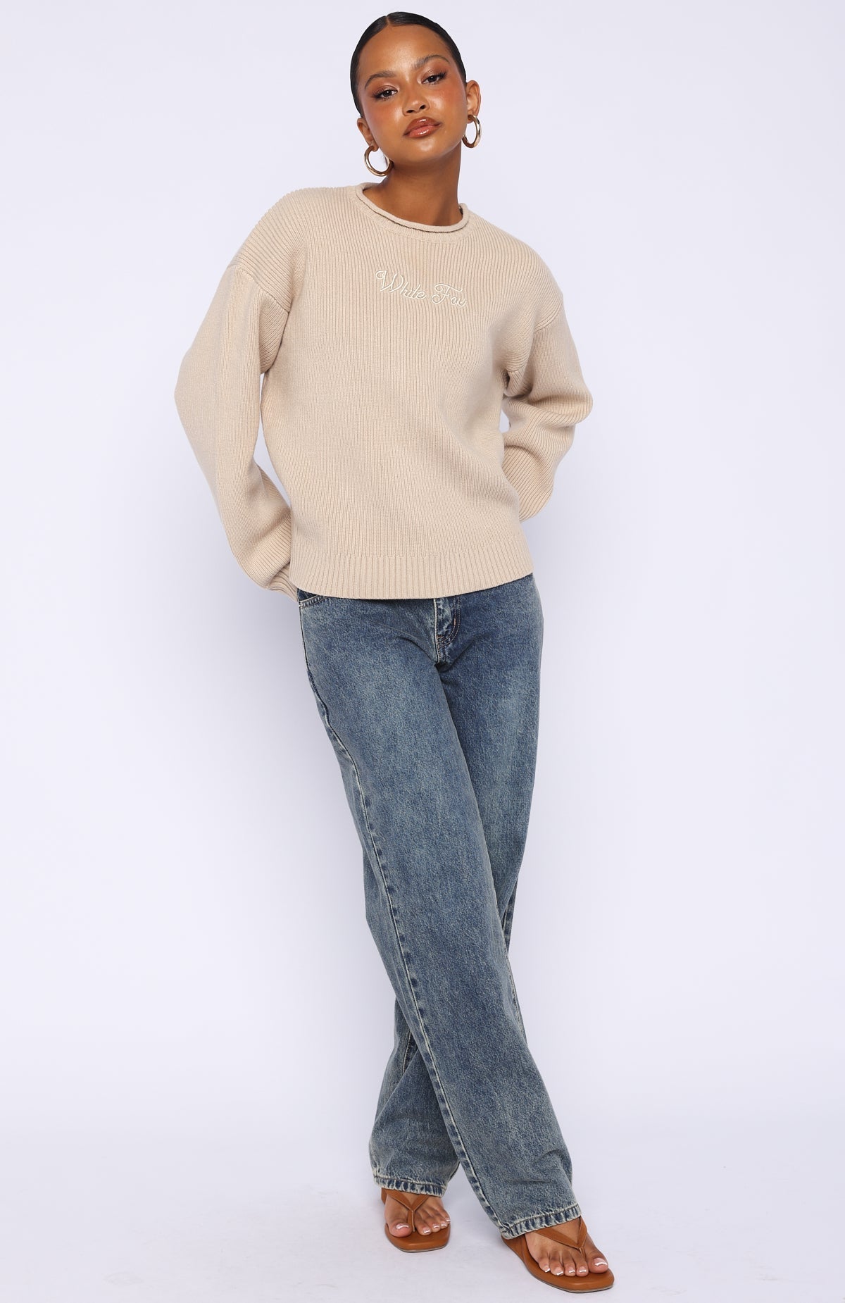 White Fox Snow Dreams Knit Sweater Oat