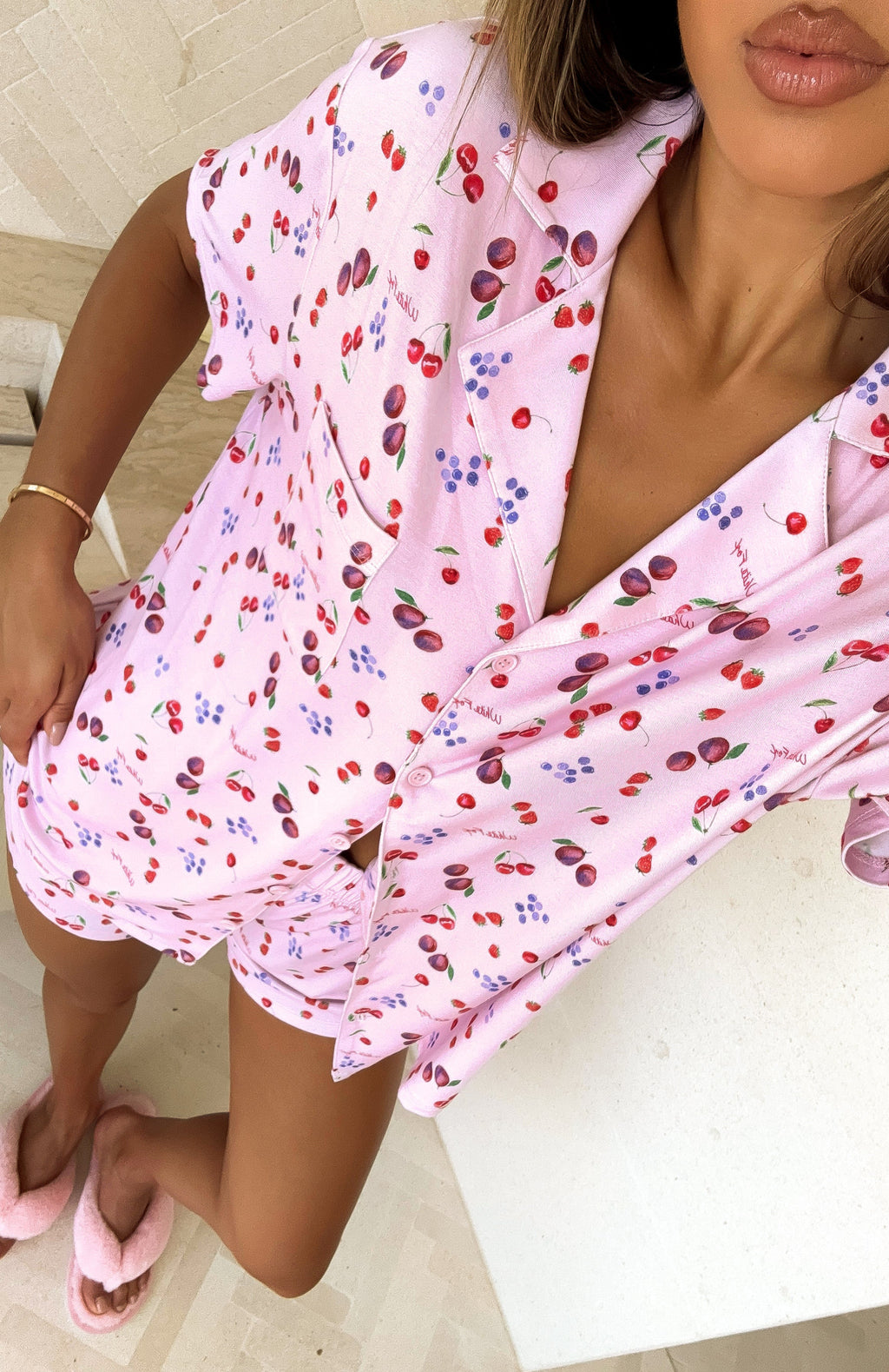 White Fox Dreamscape Printed Pyjama Set Pink Berries