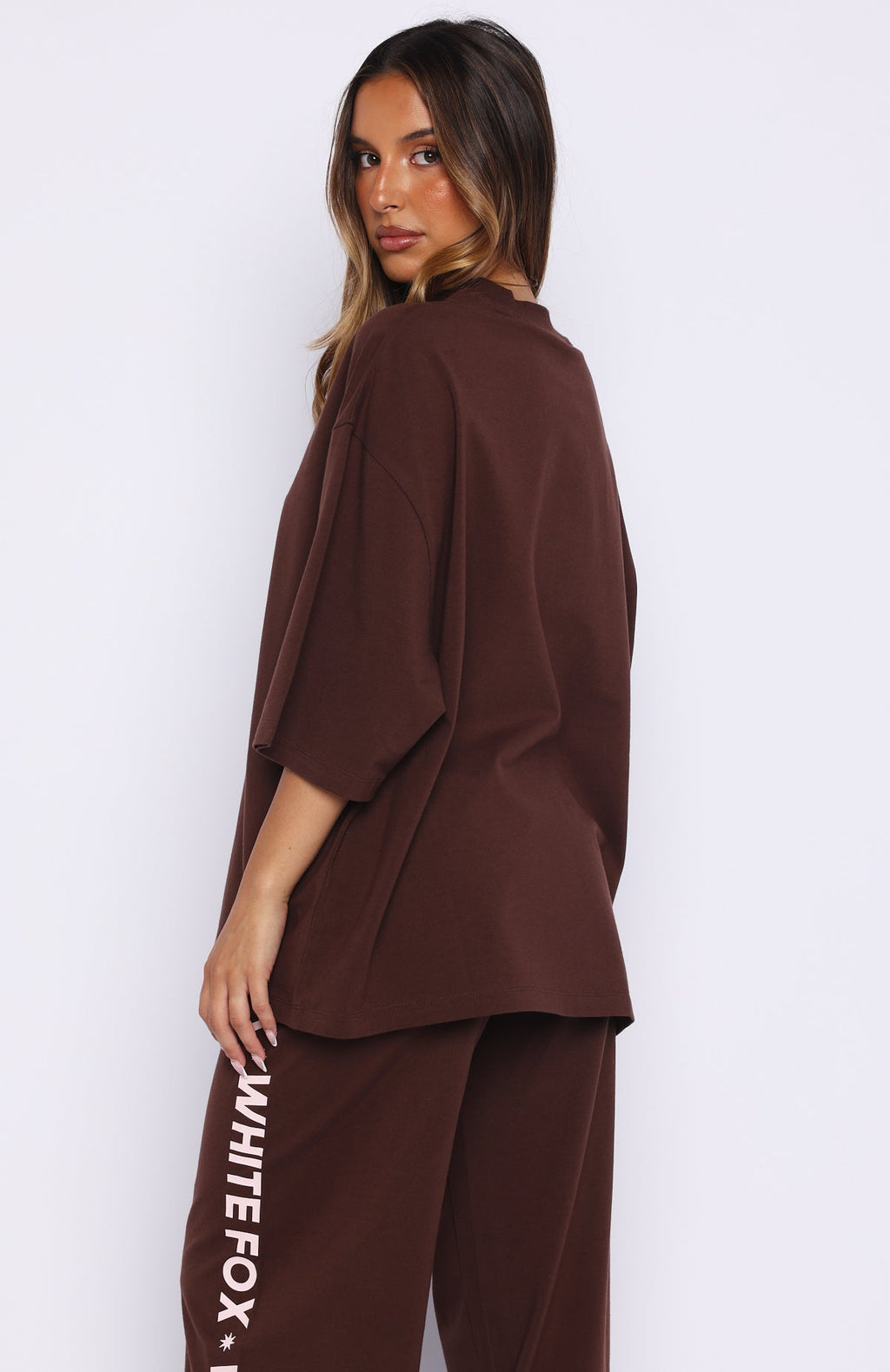 White Fox Tender Hearts Oversized Tee Chocolate