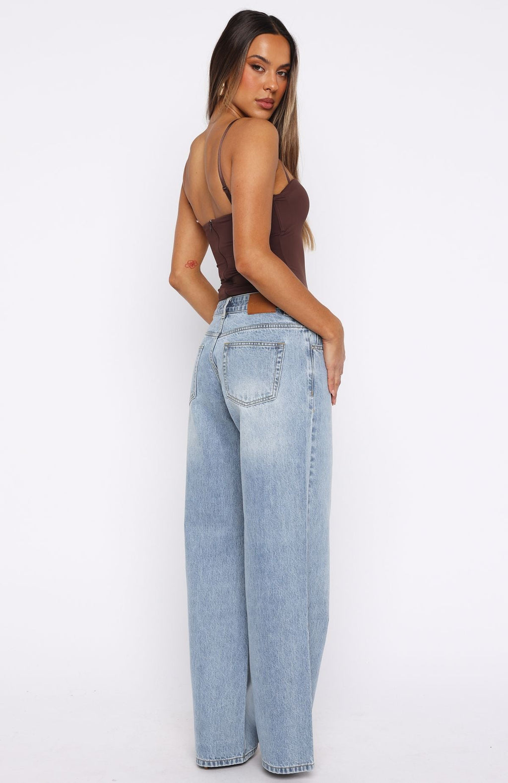 White Fox Maeve Low Rise Wide Leg Jeans Light Blue Wash