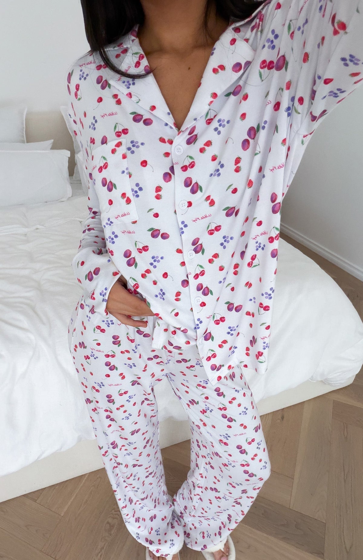 White Fox Pillow Talk Printed Long Sleeve Pyjama Set White Berries