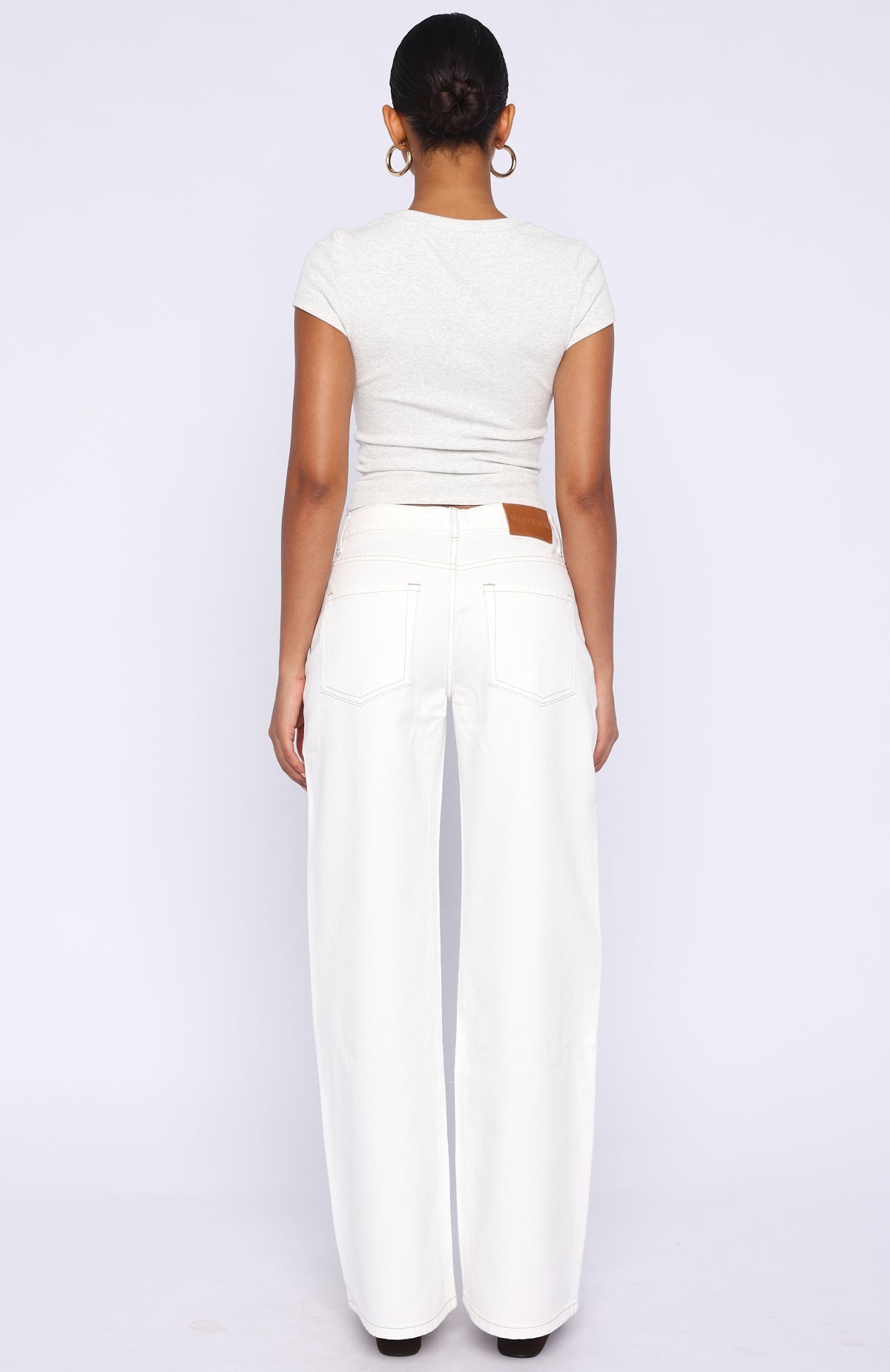 White Fox Kendall Mid Rise Wide Leg Jeans Off White