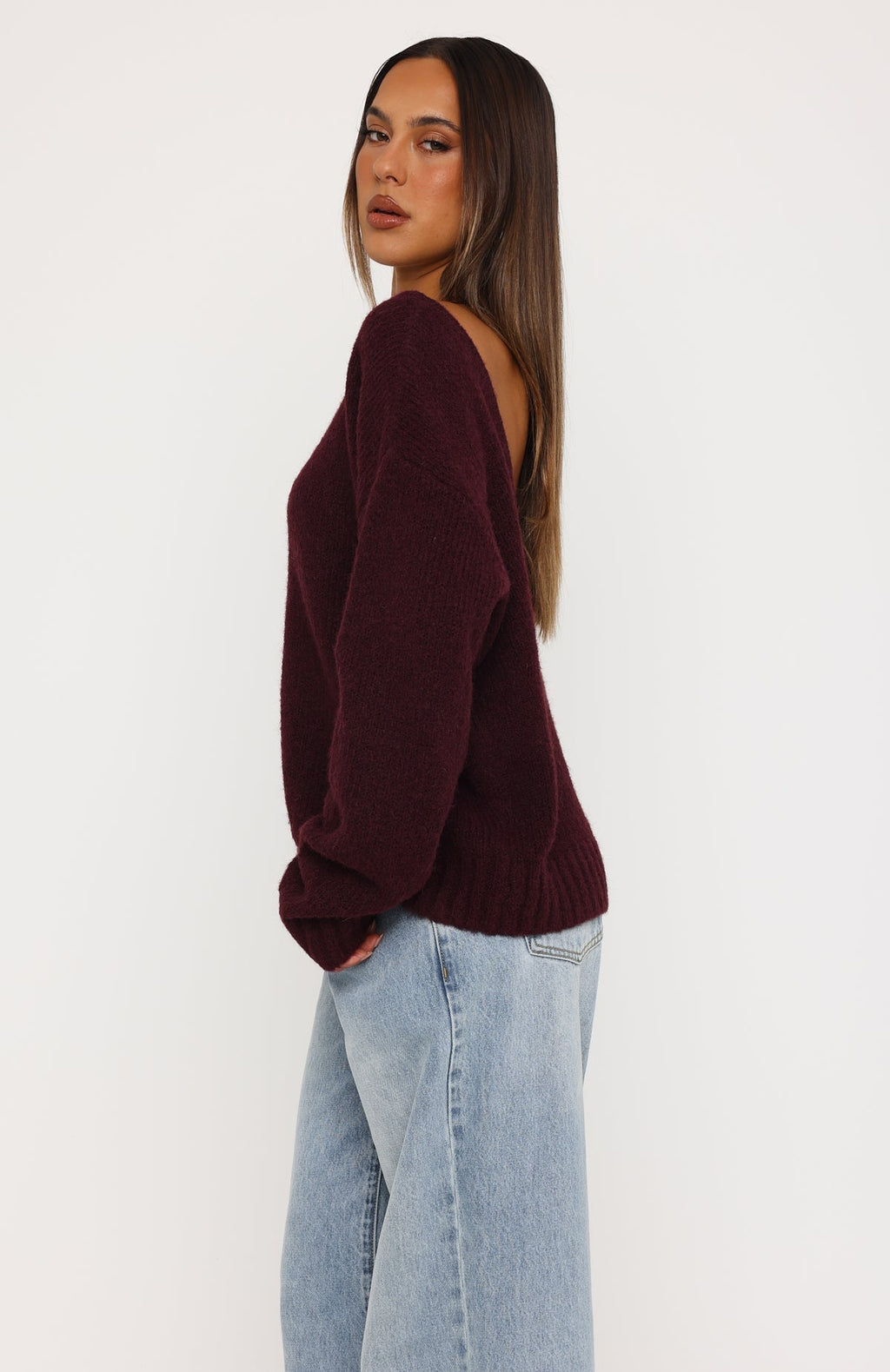 White Fox Softer Love Knit Sweater Merlot