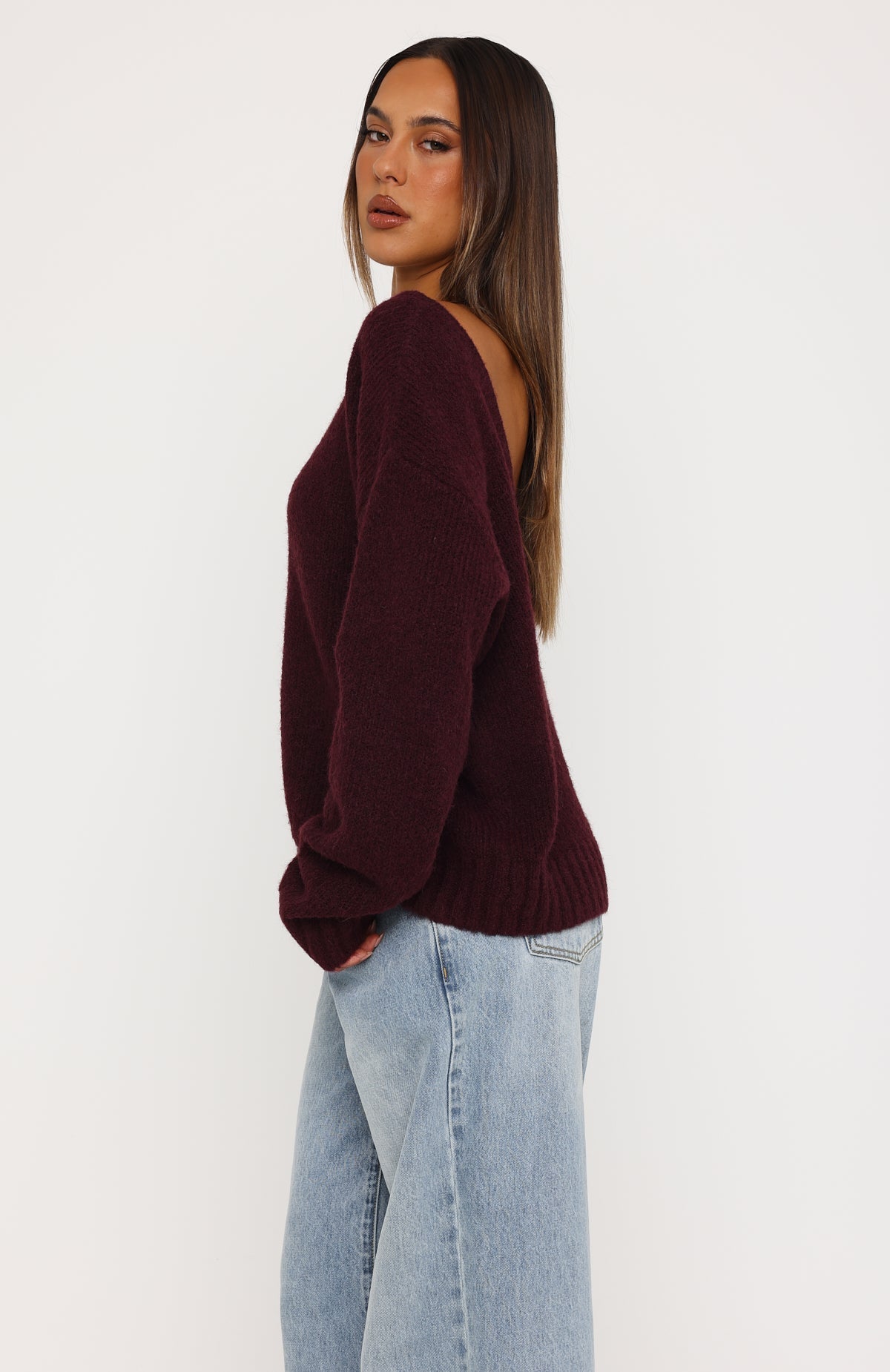 White Fox Softer Love Knit Sweater Merlot
