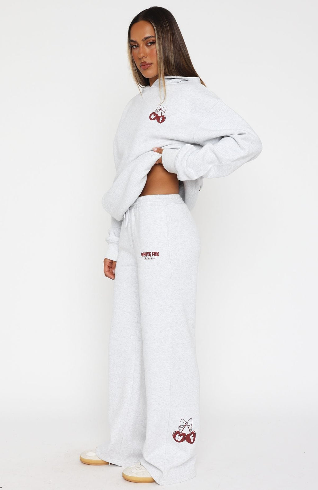 White Fox Feel The Love Wide Leg Sweatpants Grey Marle