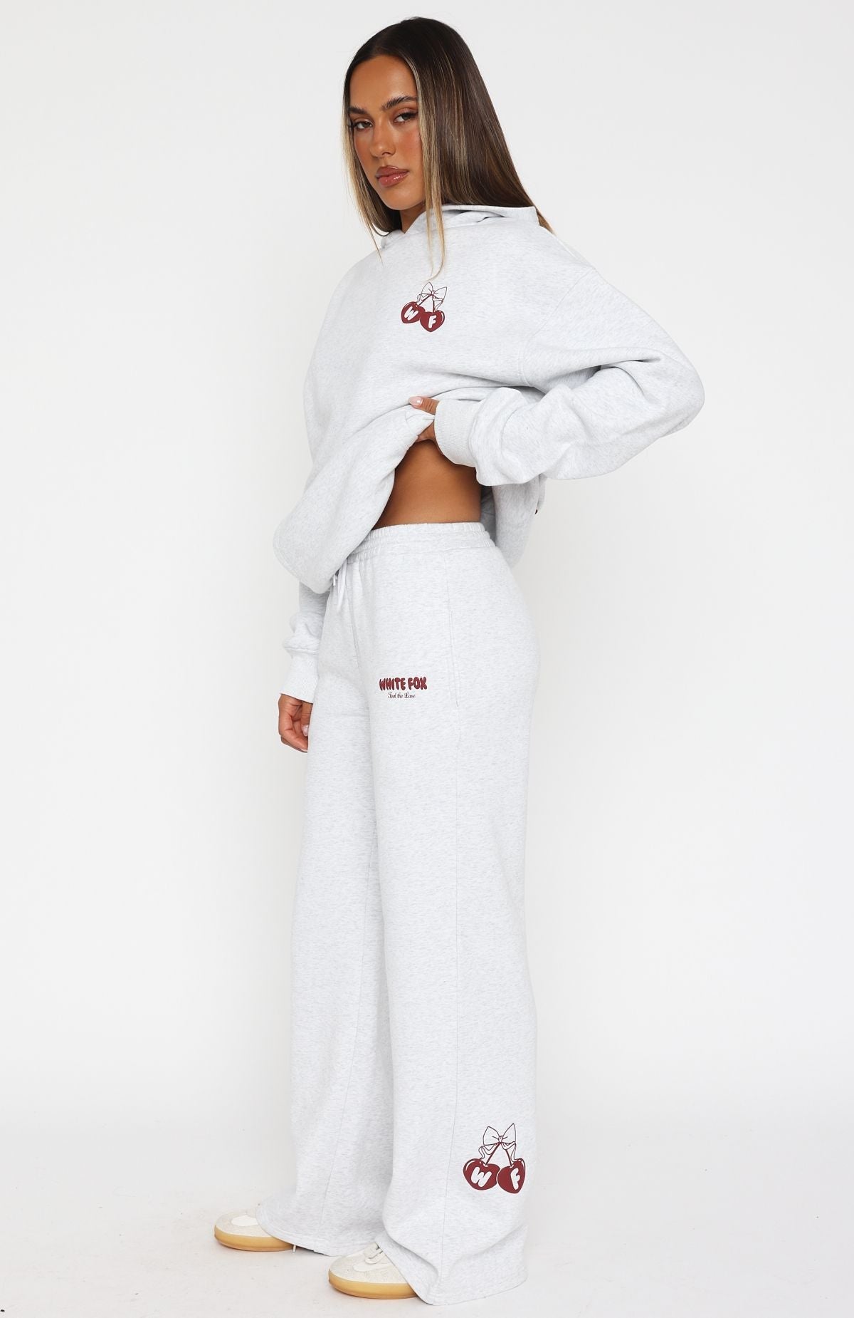 White Fox Feel The Love Wide Leg Sweatpants Grey Marle