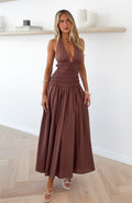 White Fox Lucky Enough Halter Maxi Dress Dark Chocolate