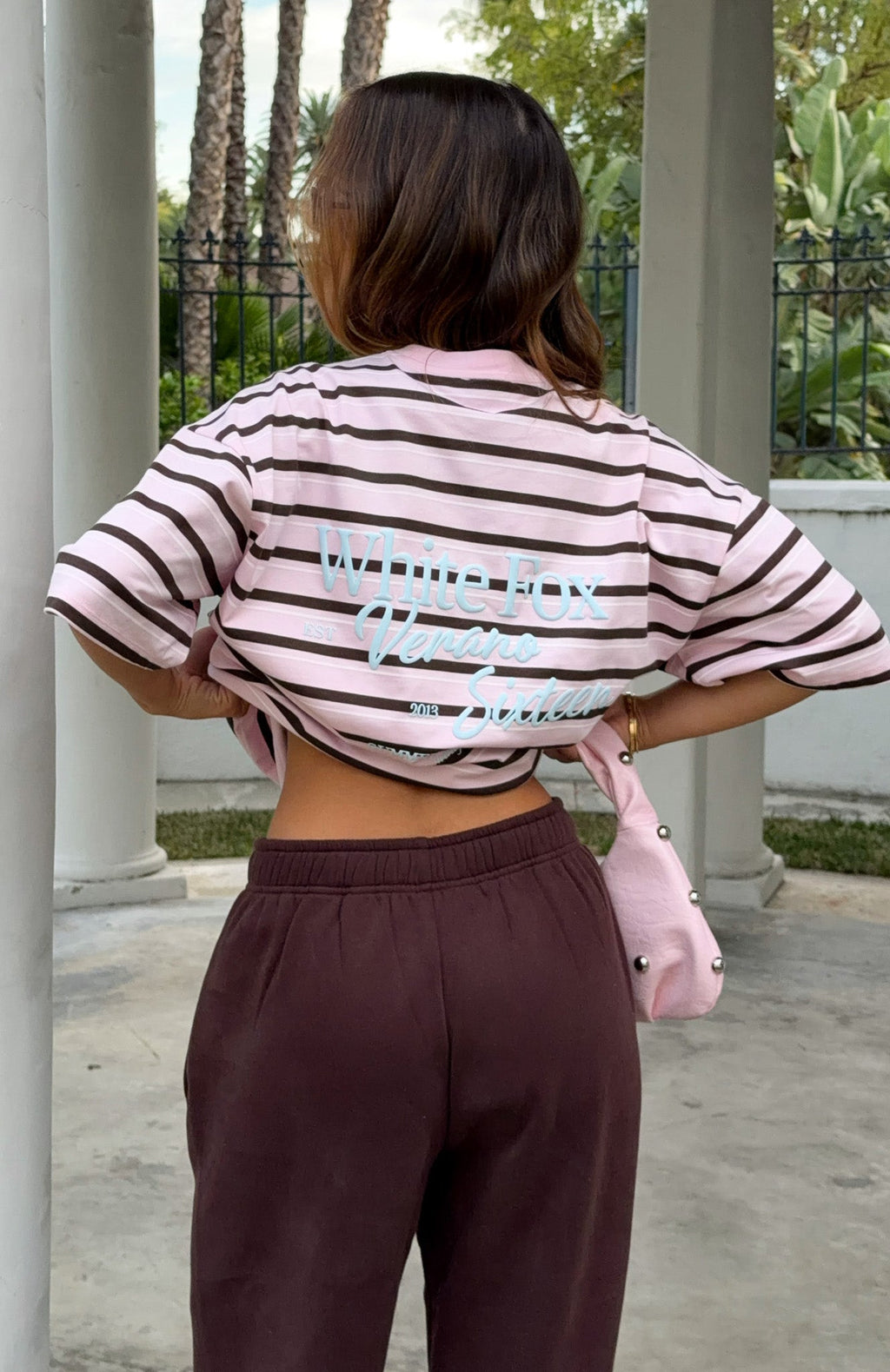 White Fox Verano Sixteen Viola Oversized Tee Pink Stripe
