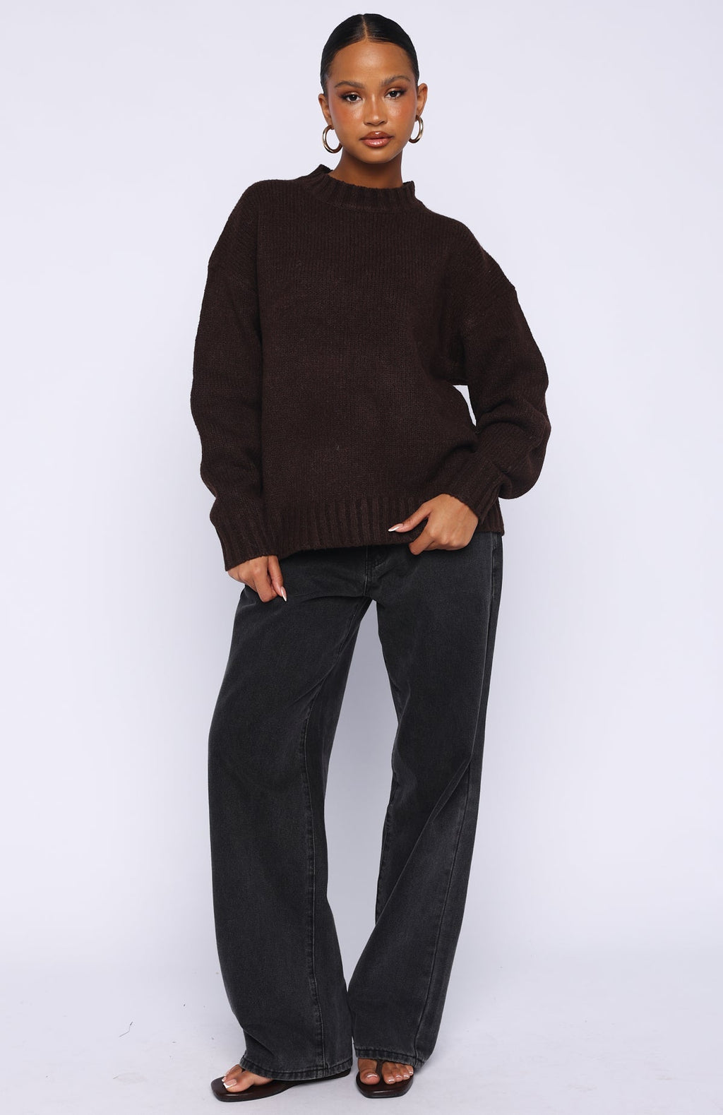 White Fox Apres Ski With Me Knit Sweater Chocolate