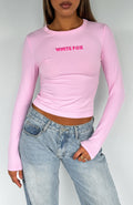White Fox Love Addiction Long Sleeve Baby Tee Pink
