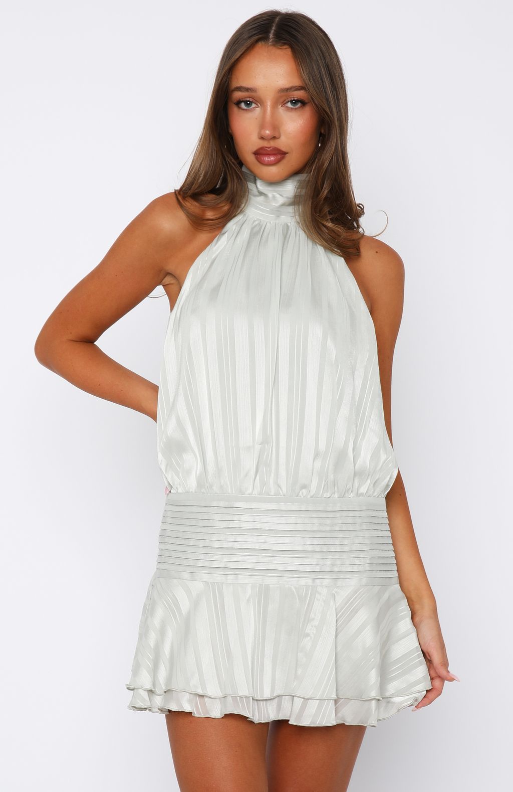 White Fox Captivate My Focus Mini Dress Sage