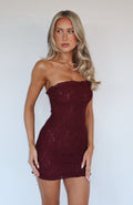 White Fox Mistress Strapless Lace Mini Dress Burgundy