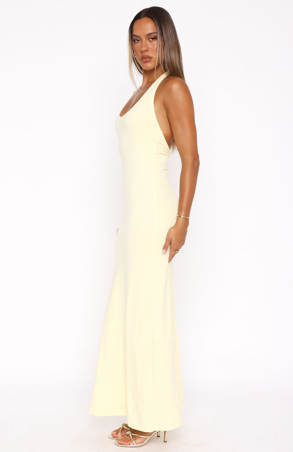 White Fox Took A Chance Halter Maxi Dress Lemon