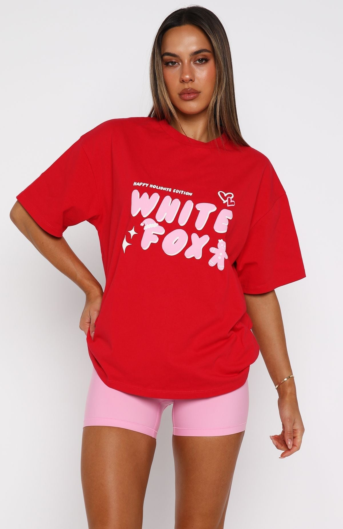 White Fox All I Want For Christmas Oversized Tee Red