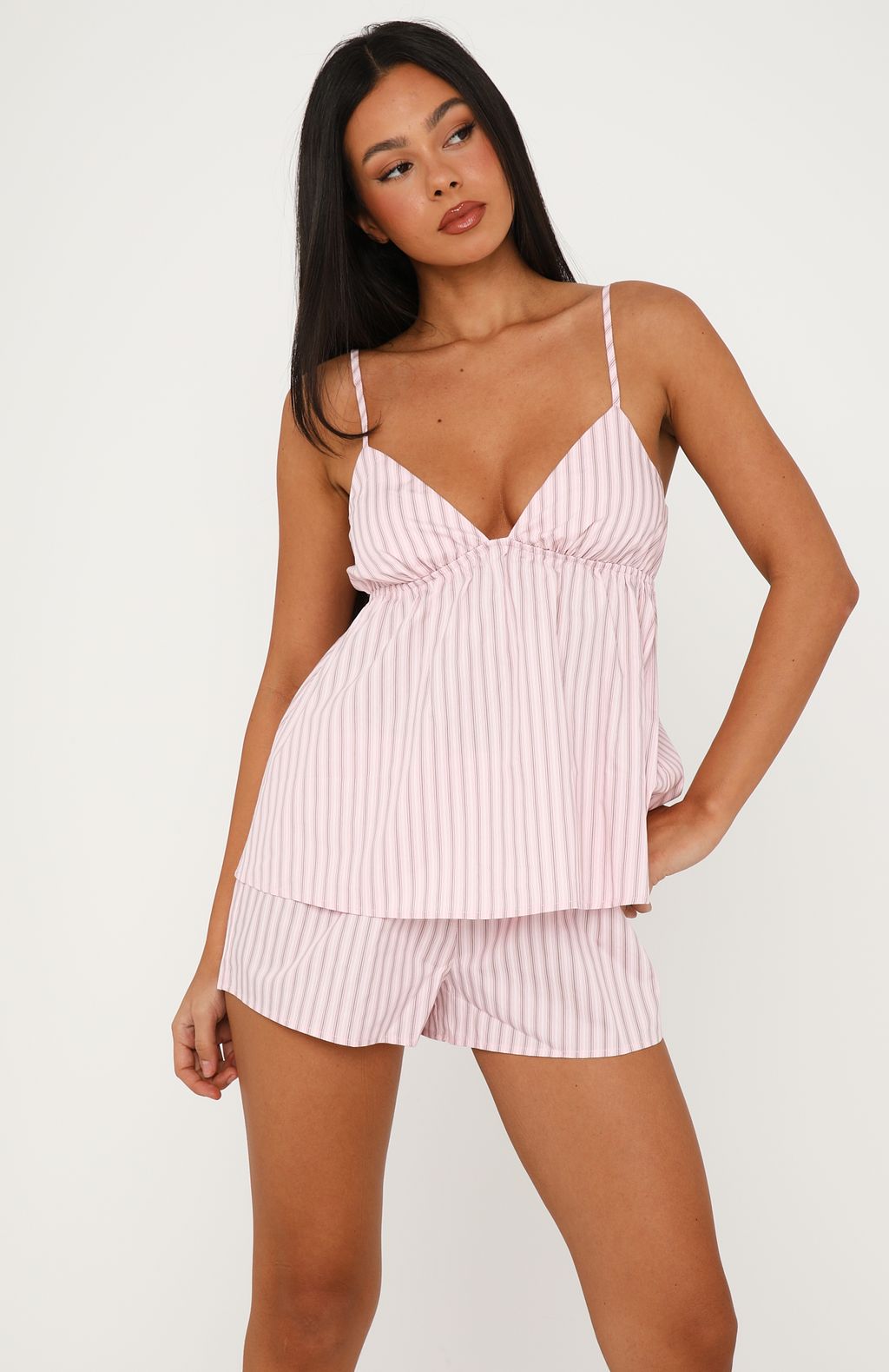 White Fox Sleepy Head Pyjama Shorts Pink/Grey Stripe