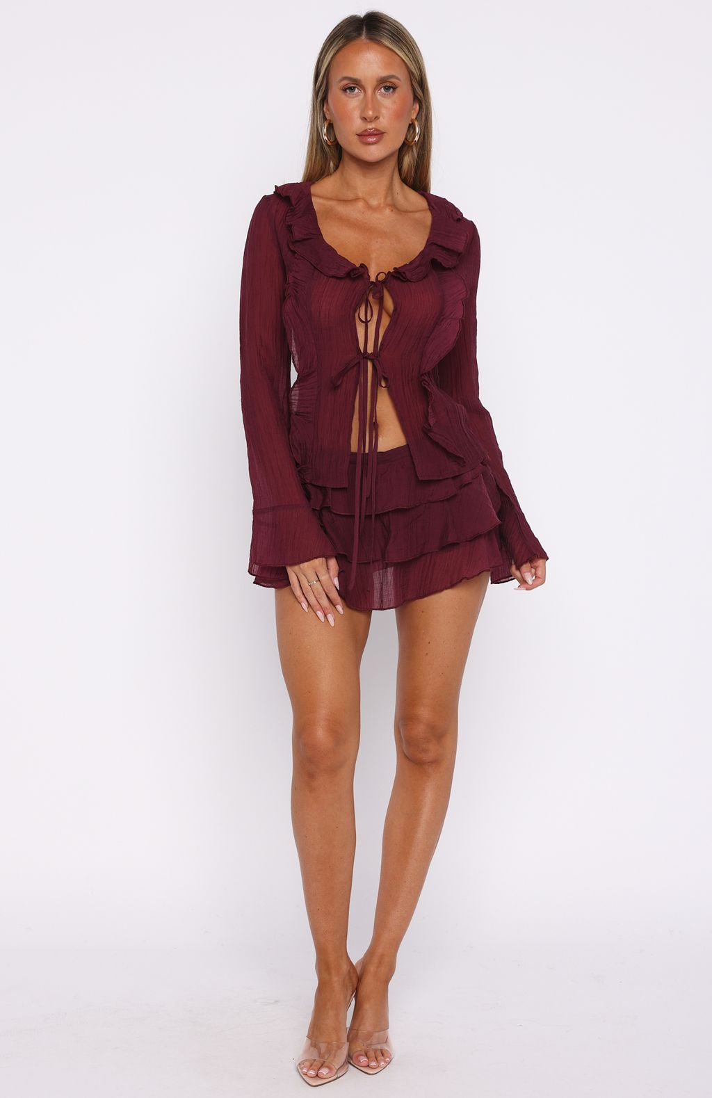 White Fox Your Status Long Sleeve Blouse Burgundy