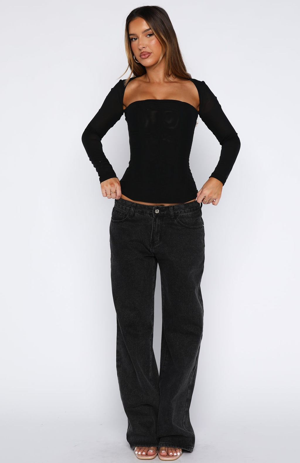 White Fox Better Believe Long Sleeve Mesh Bustier Black