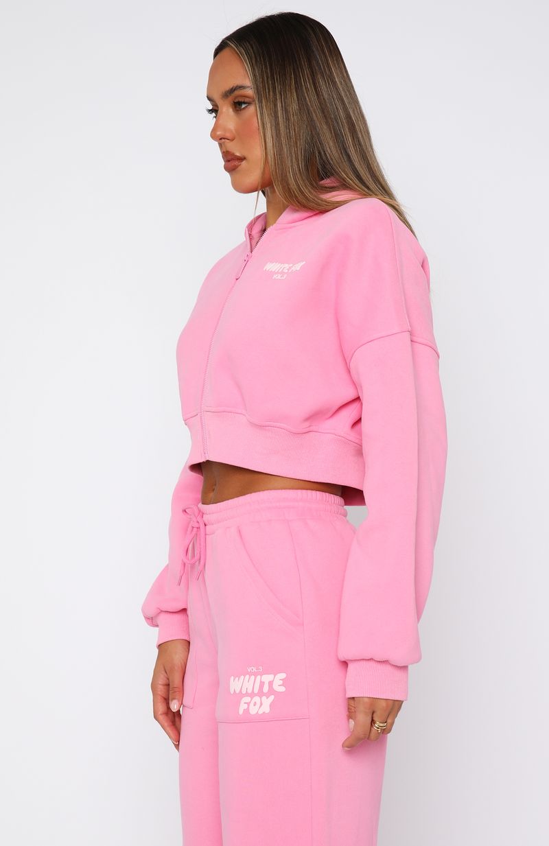 White Fox Offstage Cropped Zip Hoodie Bubblegum