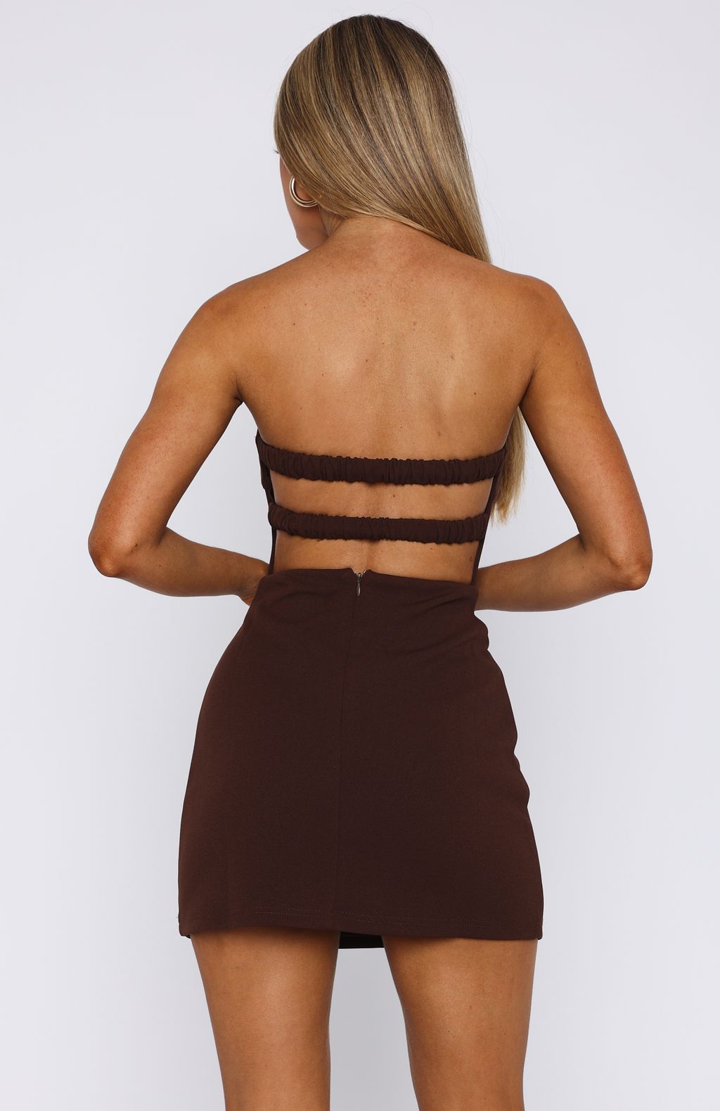 White Fox Keep Falling Strapless Mini Dress Chocolate