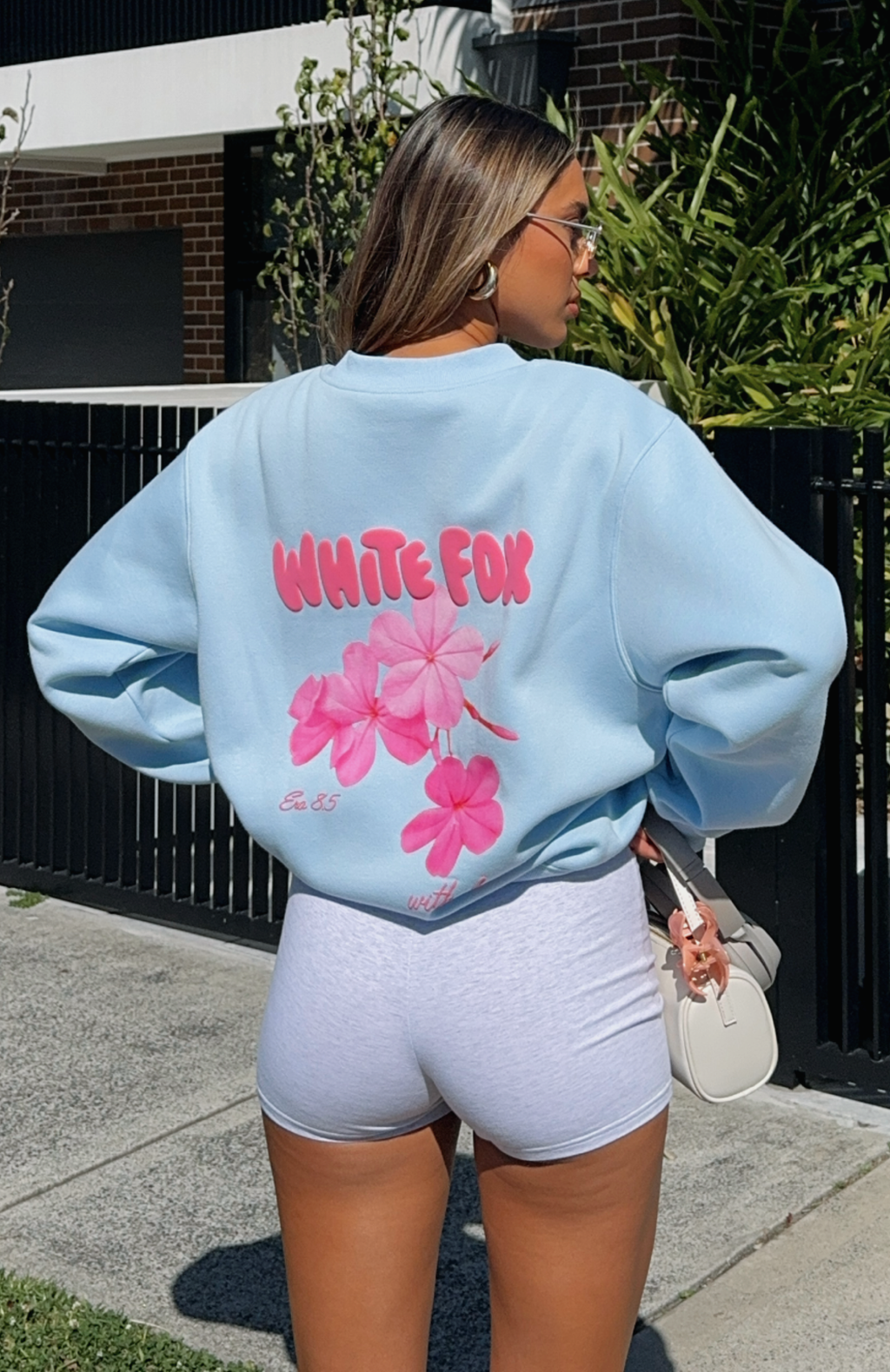 White Fox With Love & Romance Oversized Sweater Baby Blue