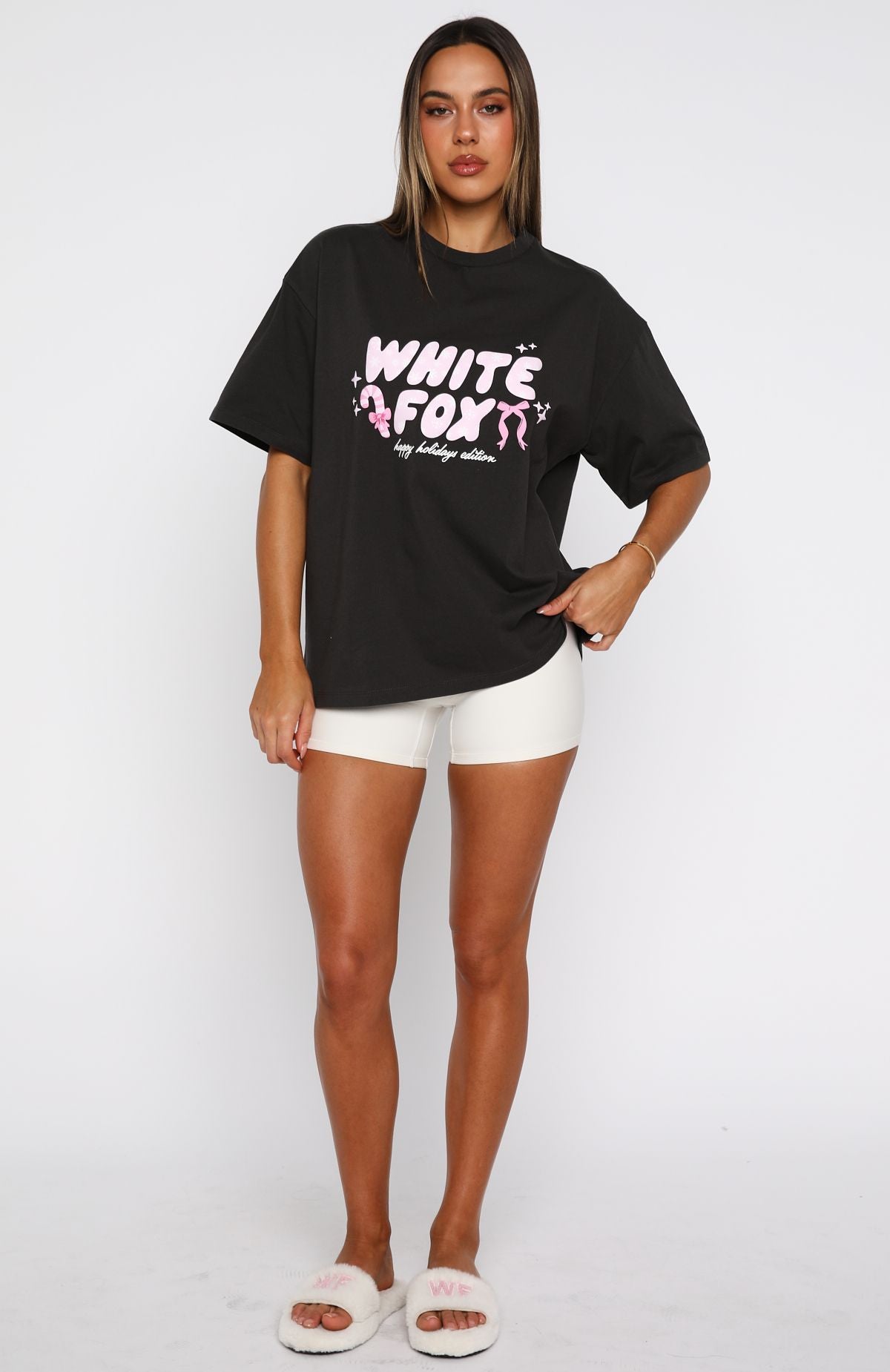 White Fox Christmas Feeling Oversized Tee Charcoal