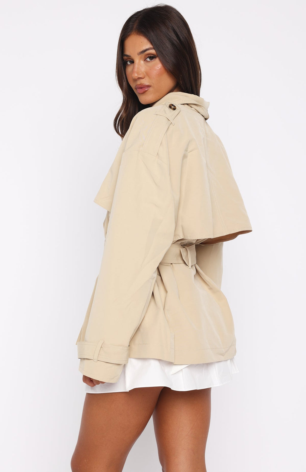 White Fox She's Popular Cropped Trench Sand