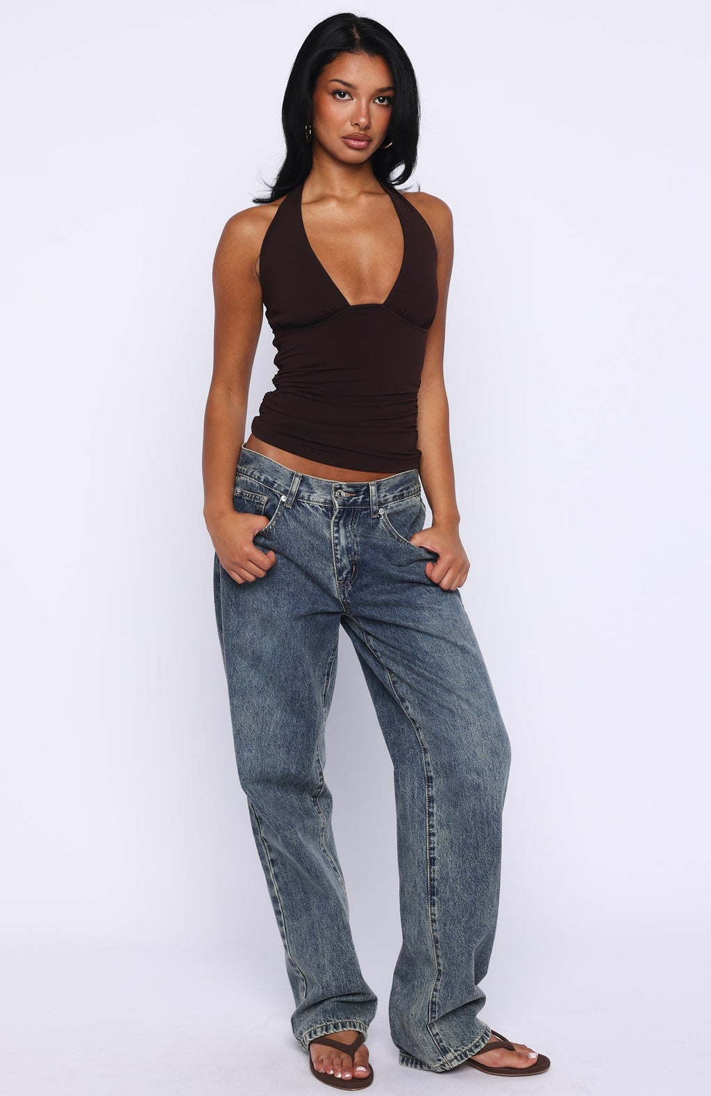 White Fox Twice As Nice Halter Top Dark Chocolate