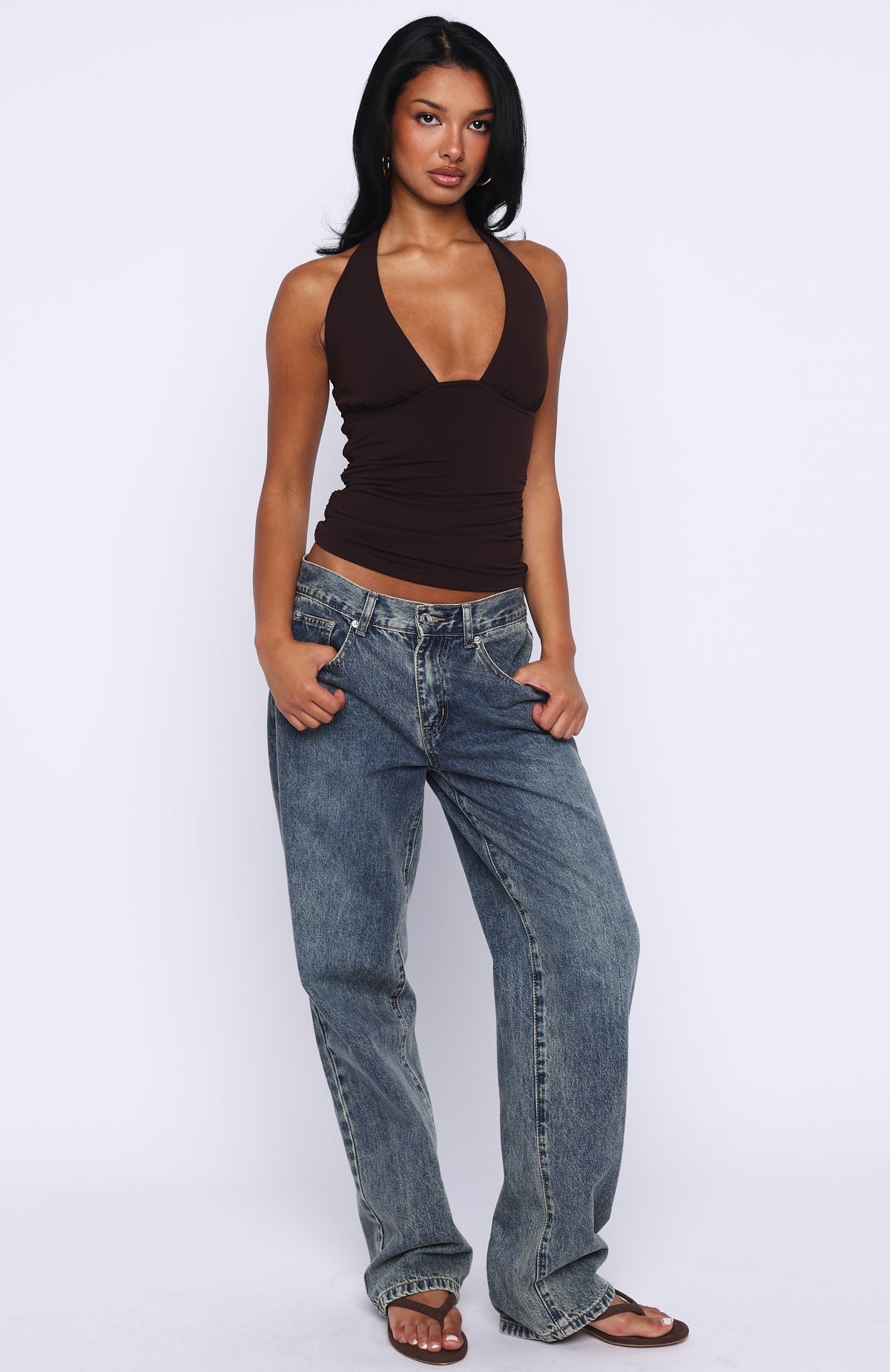 White Fox Twice As Nice Halter Top Dark Chocolate
