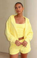 White Fox Causing Commotion Terry Boxy Zip Front Hoodie Lemon