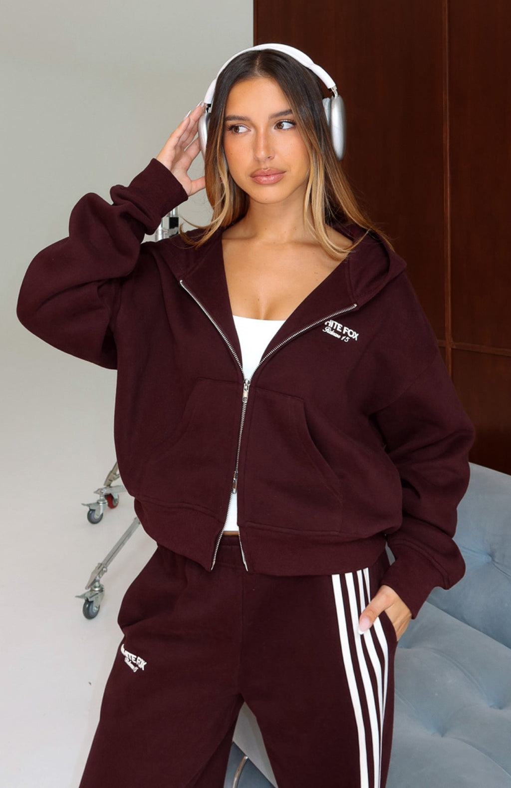 White Fox Release 15 Asalia Boxy Zip Front Hoodie Plum