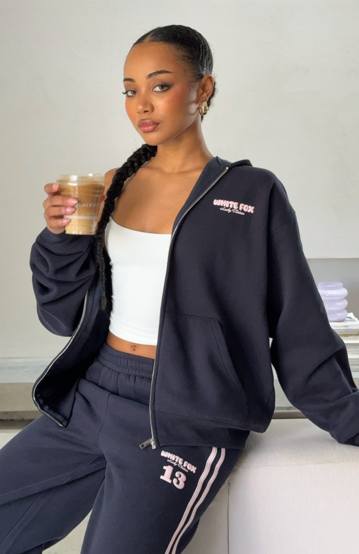 White Fox Lucky Thirteen Charise Zip Front Hoodie Navy