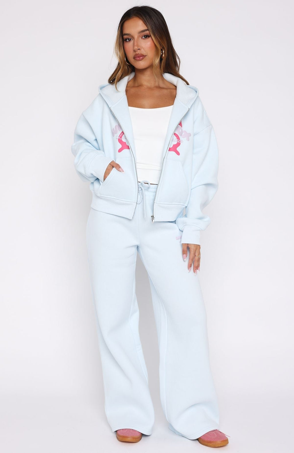 White Fox Lucky Thirteen Audrina Wide Leg Sweatpants Blue