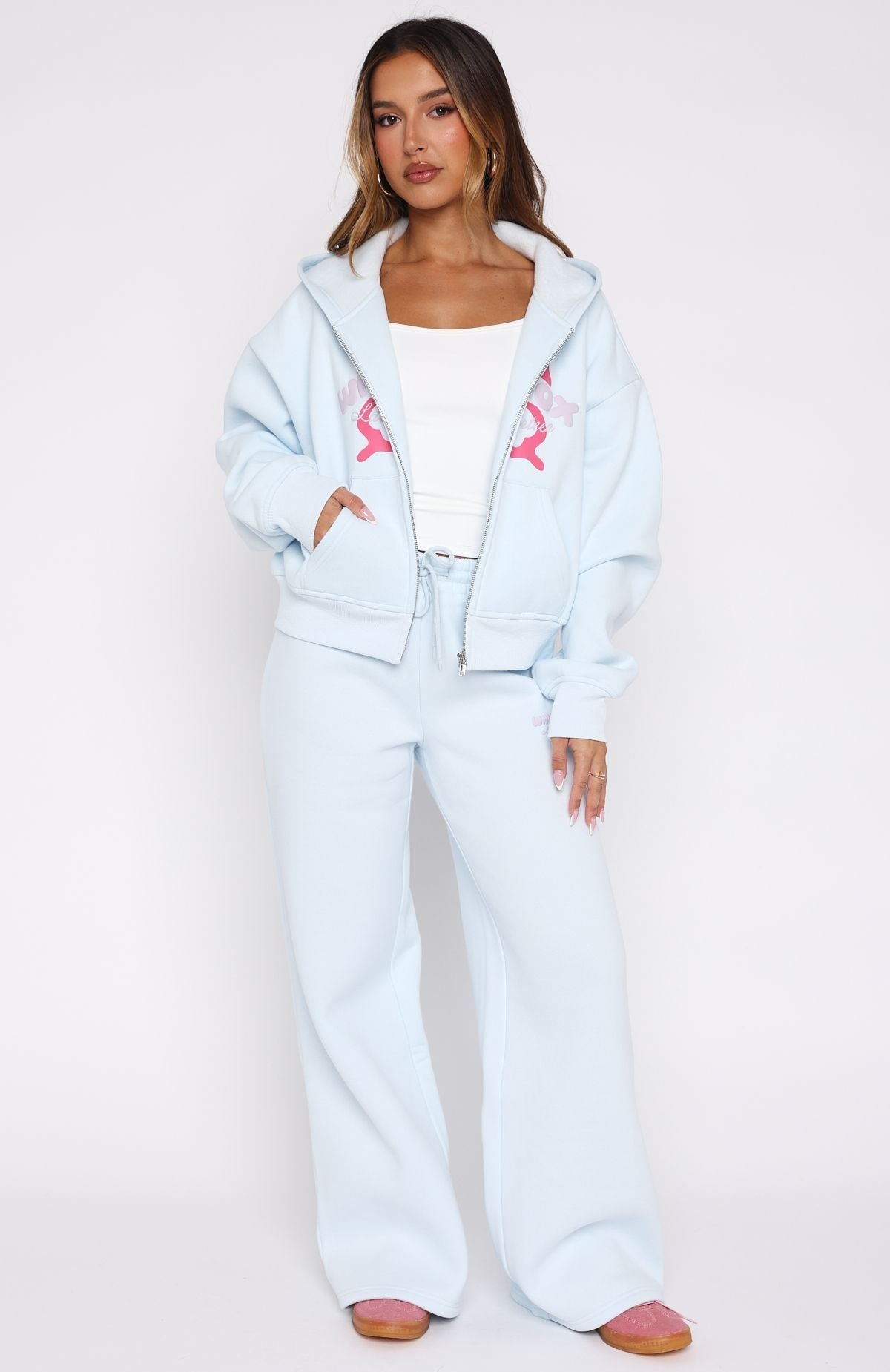 White Fox Lucky Thirteen Audrina Wide Leg Sweatpants Blue