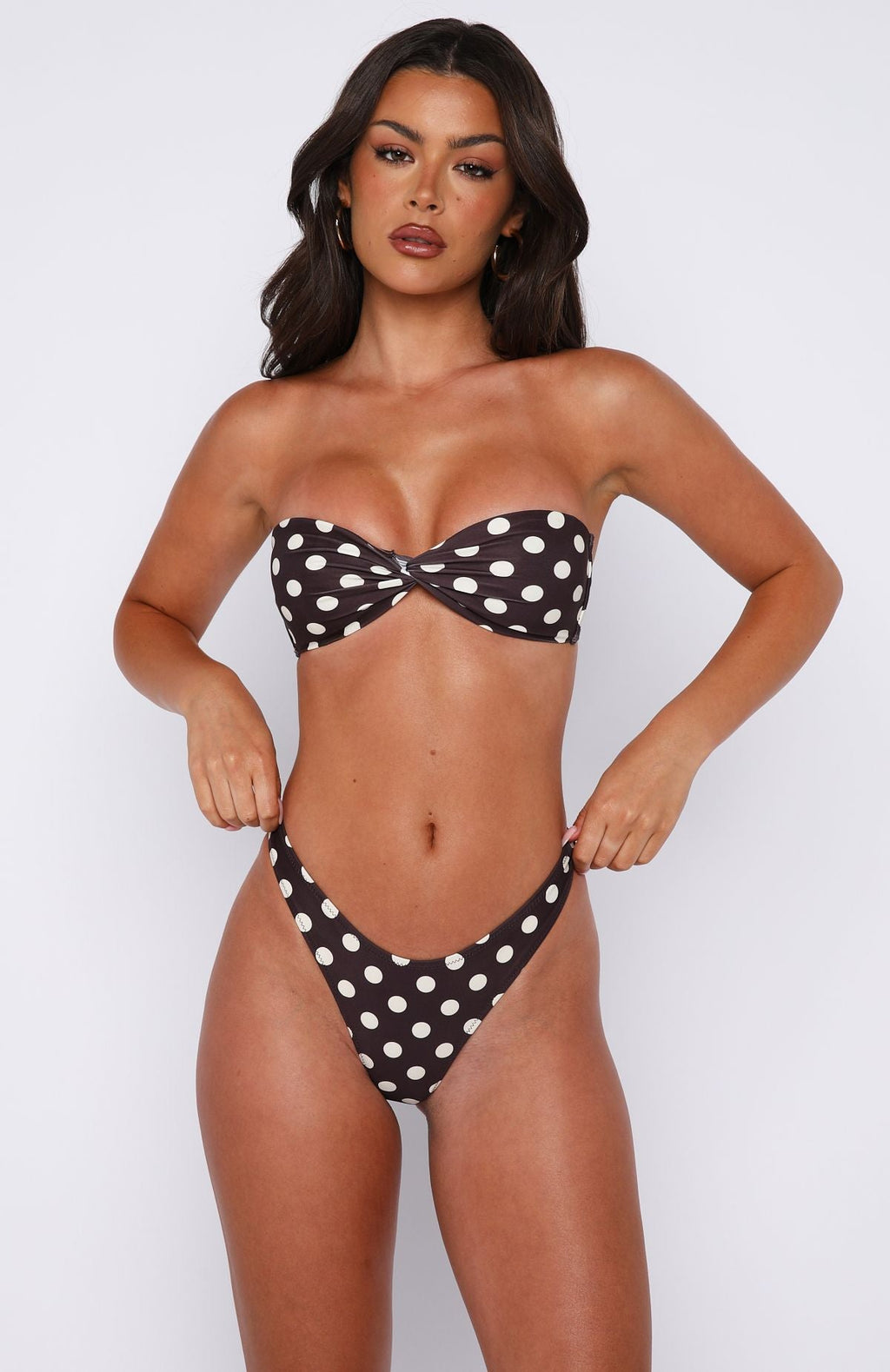 White Fox Kaya Bikini Top Choc/Cream Polka Dot