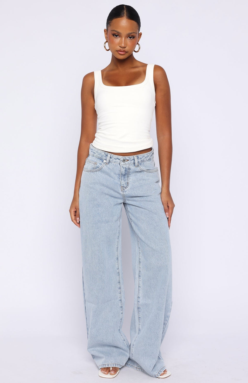 White Fox Just My Type Mid Rise Wide Leg Jeans Mid Blue