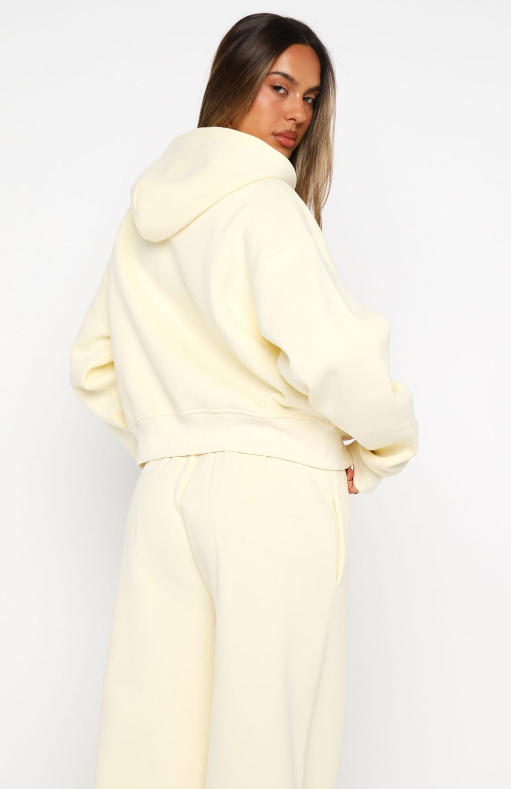 White Fox Daydreamers Madeline Boxy Zip Front Hoodie Lemon