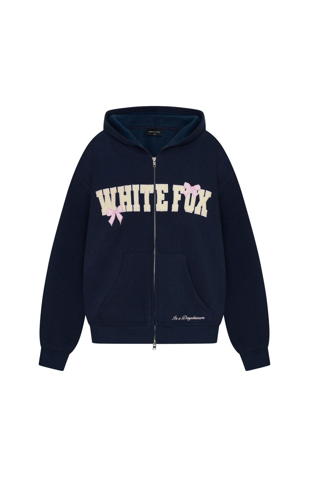 White Fox Daydreamers Madeline Boxy Zip Front Hoodie Navy
