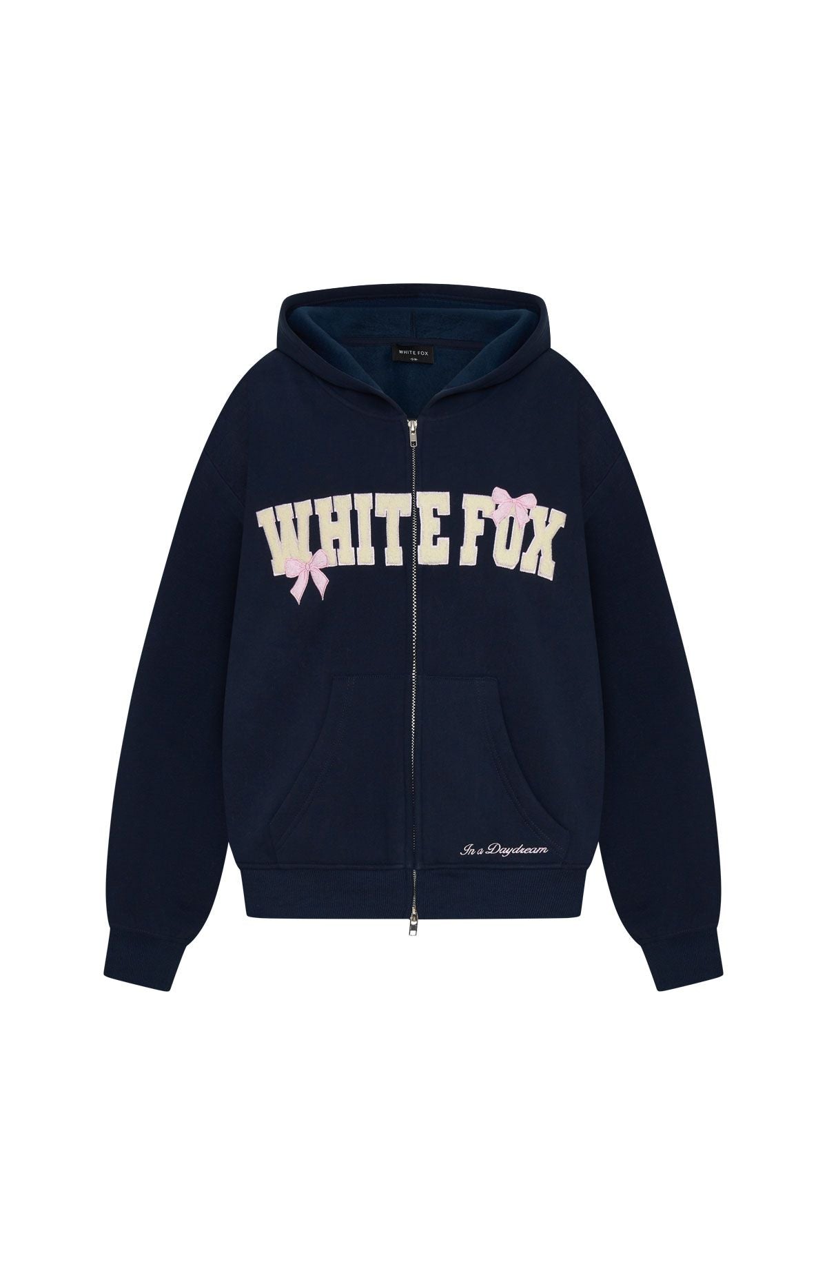 White Fox Daydreamers Madeline Boxy Zip Front Hoodie Navy