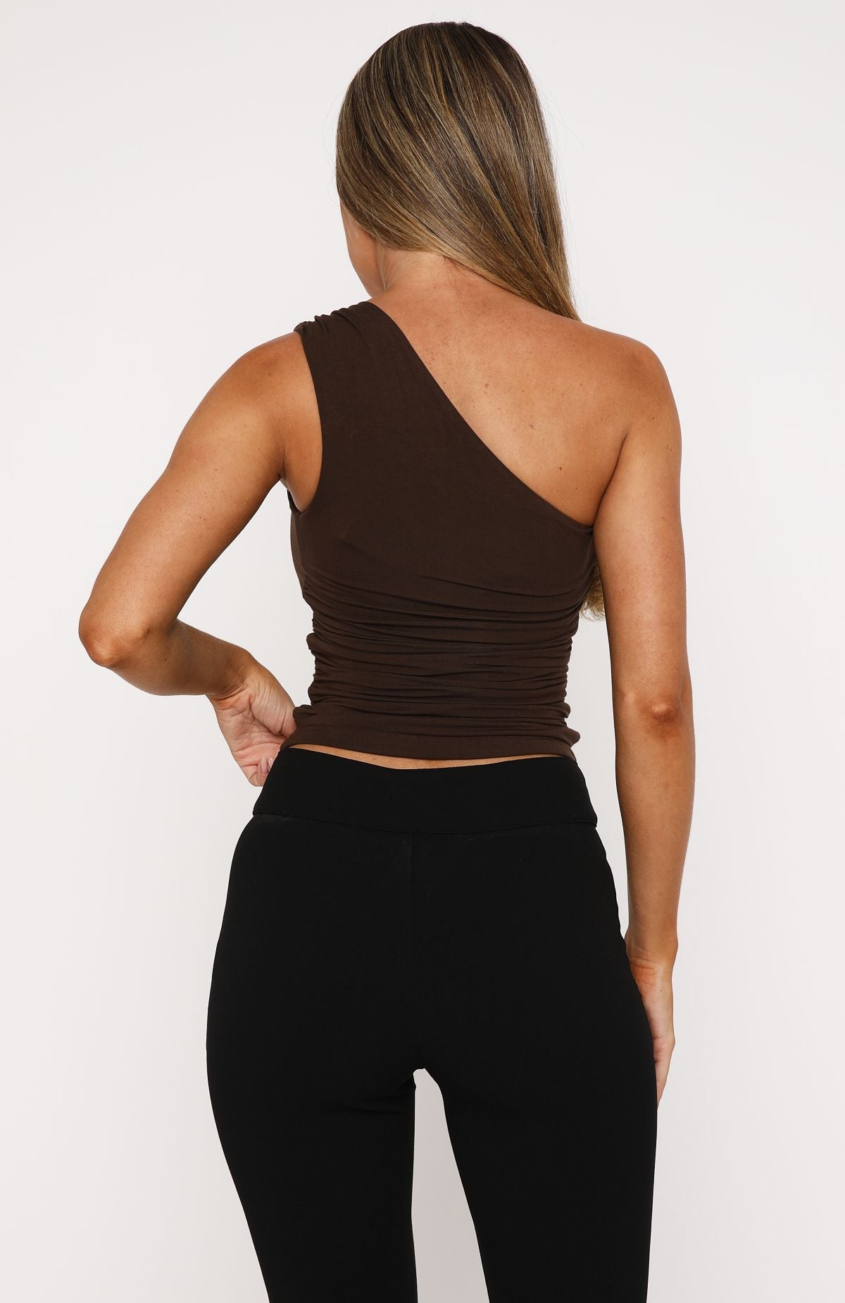 White Fox More Life One Shoulder Top Chocolate