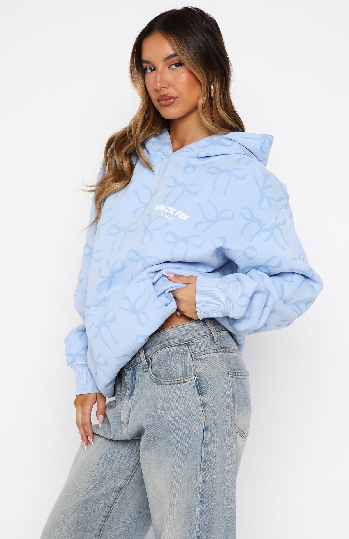 White Fox Vol. 1 Oversized Printed Hoodie Blue Bow