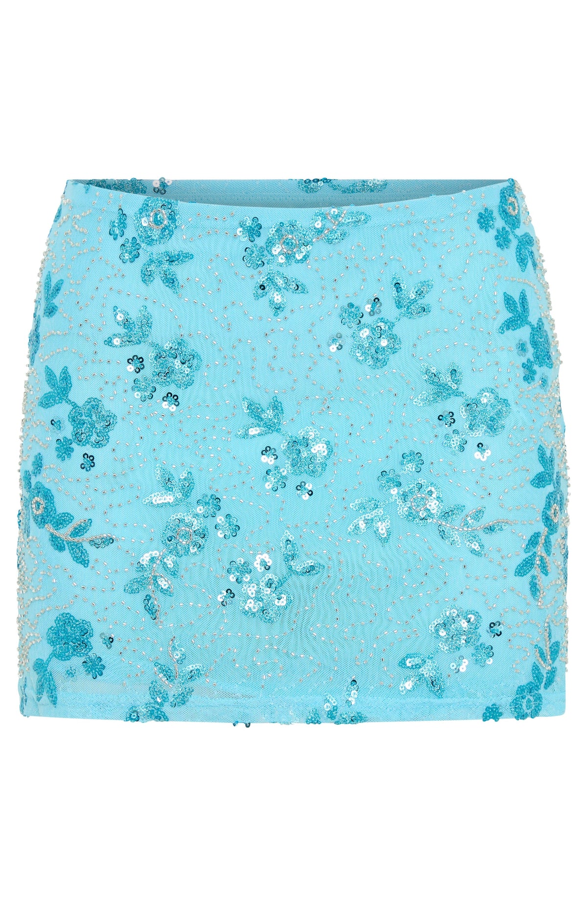 White Fox Capri Cove Beaded Mini Skirt Baby Blue