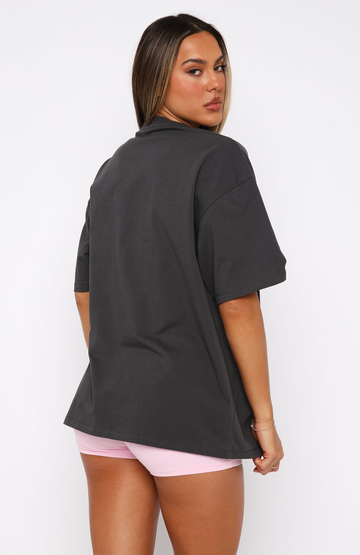 White Fox With Love In The Moment Oversized Tee Charcoal