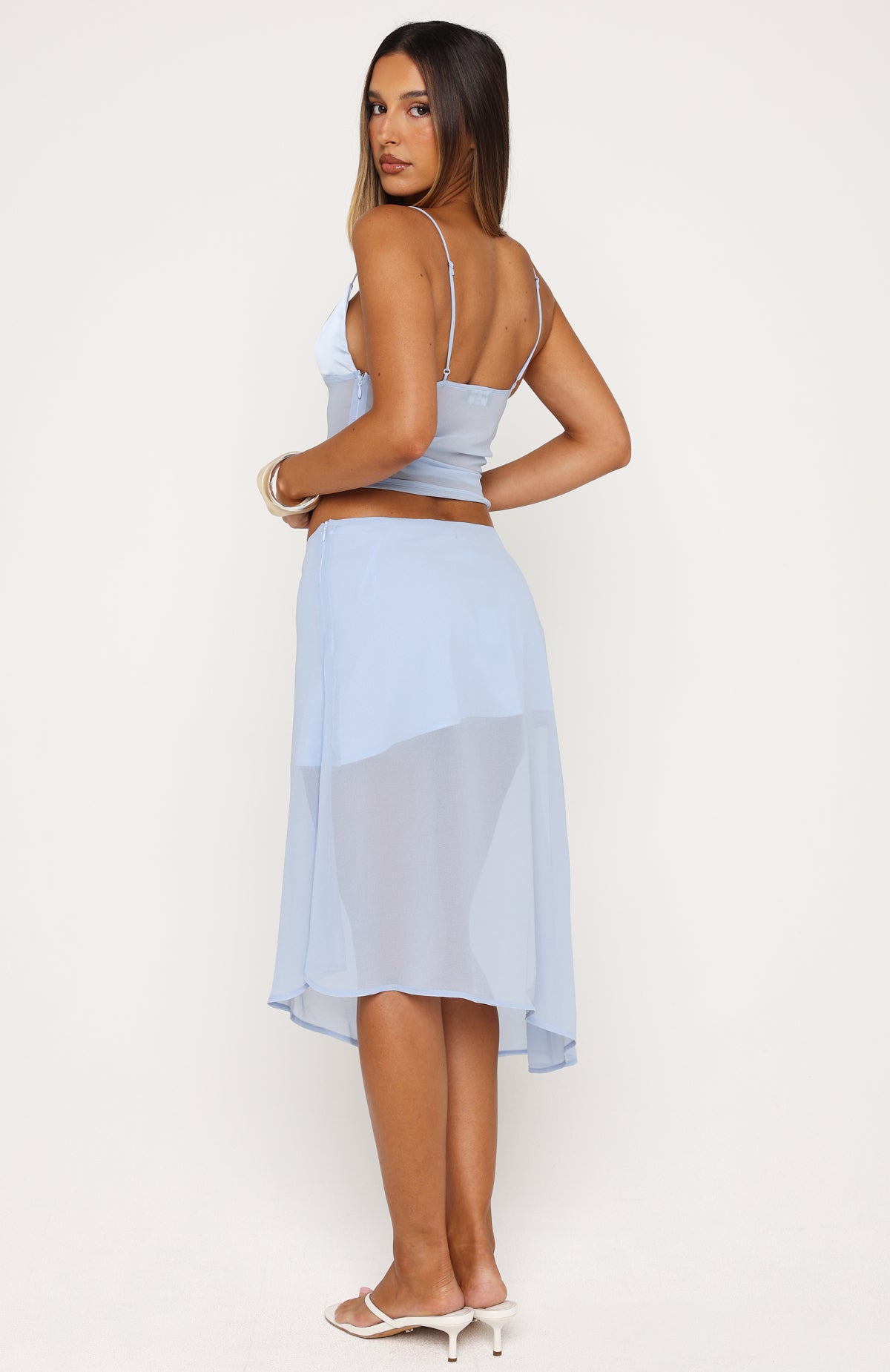 White Fox Soft Horizon Midi Skirt Dusty Blue