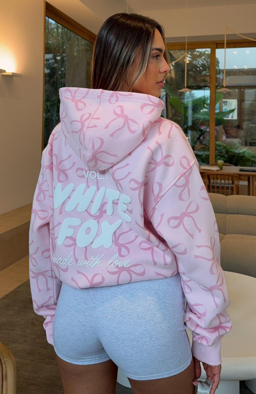 White Fox Vol. 1 Oversized Printed Hoodie Posy Bow