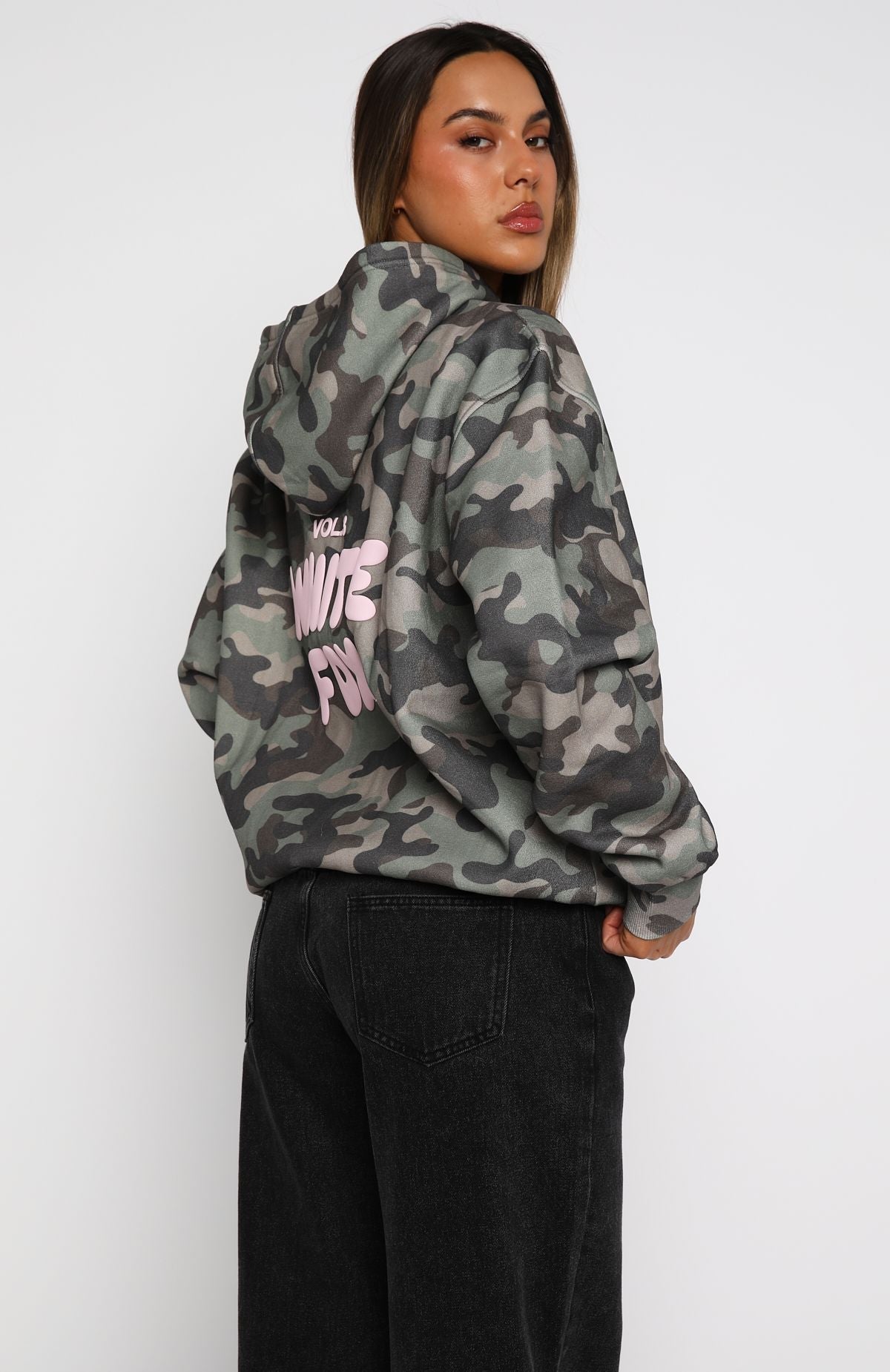 White Fox Offstage Printed Oversized Hoodie Washed Camo