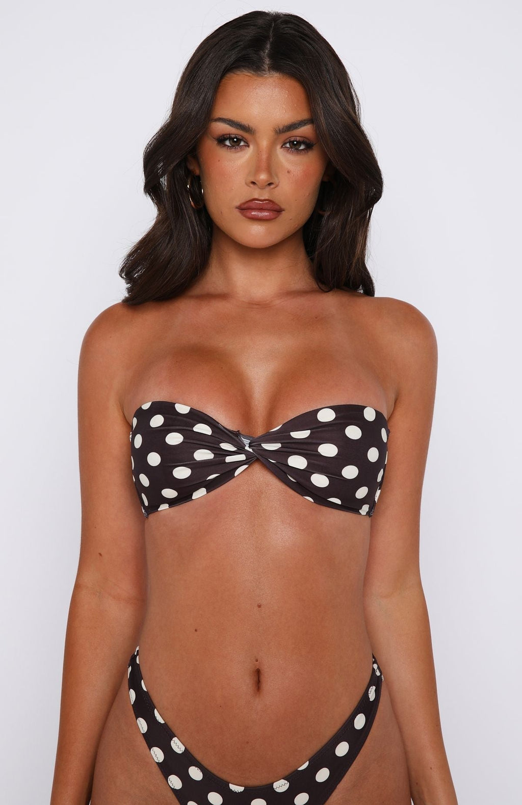 White Fox Kaya Bikini Top Choc/Cream Polka Dot