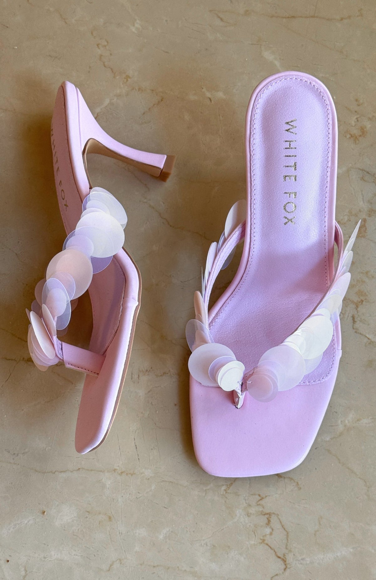 White Fox Imogen Sequin Mules Baby Pink
