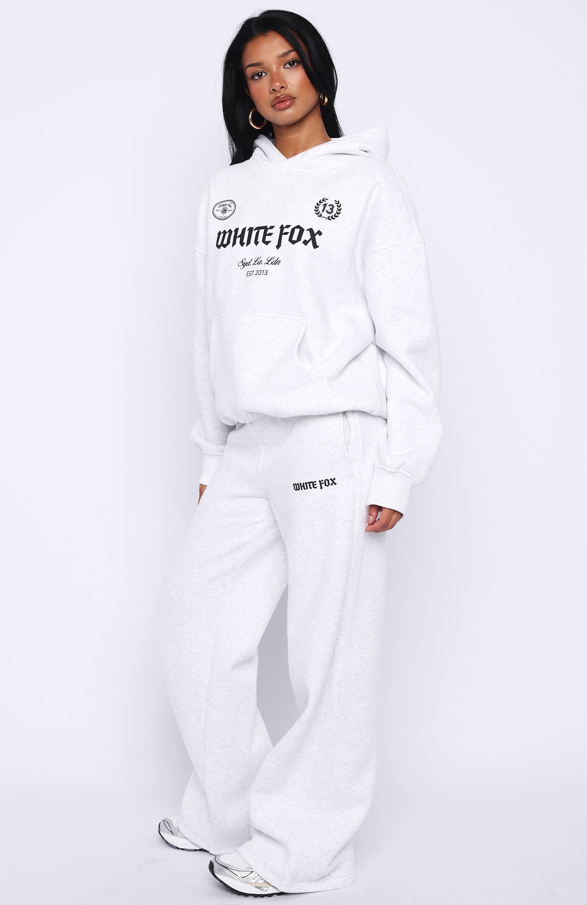 White Fox Vibe Too High Wide Leg Sweatpants Grey Marle