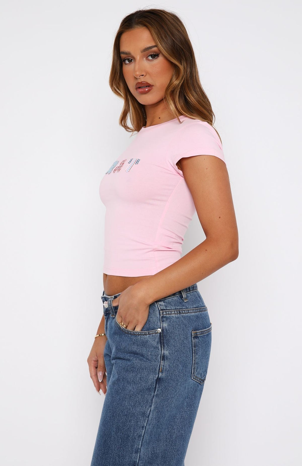 White Fox Pretty In Pink Baby Tee Baby Pink