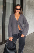 White Fox Flashback Knit Cardigan Charcoal